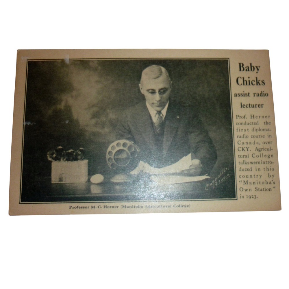 1920s Postcard CKY Winnipeg Radio Prof MC Herner Manitoba Agricultural College